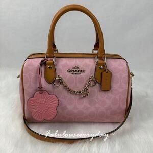 Coach Rowan Satchel Bag Signature Canvas With Charms Gold/Powder Pink CEA18 NWT